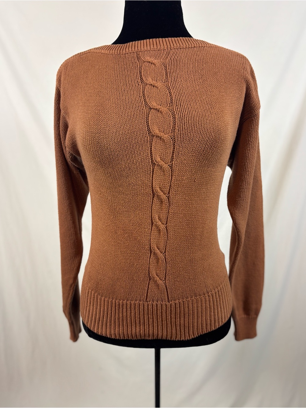 Vintage Rouie Cotton Cable Knit Sweater M Brown Caramel 90s Academia Preppy